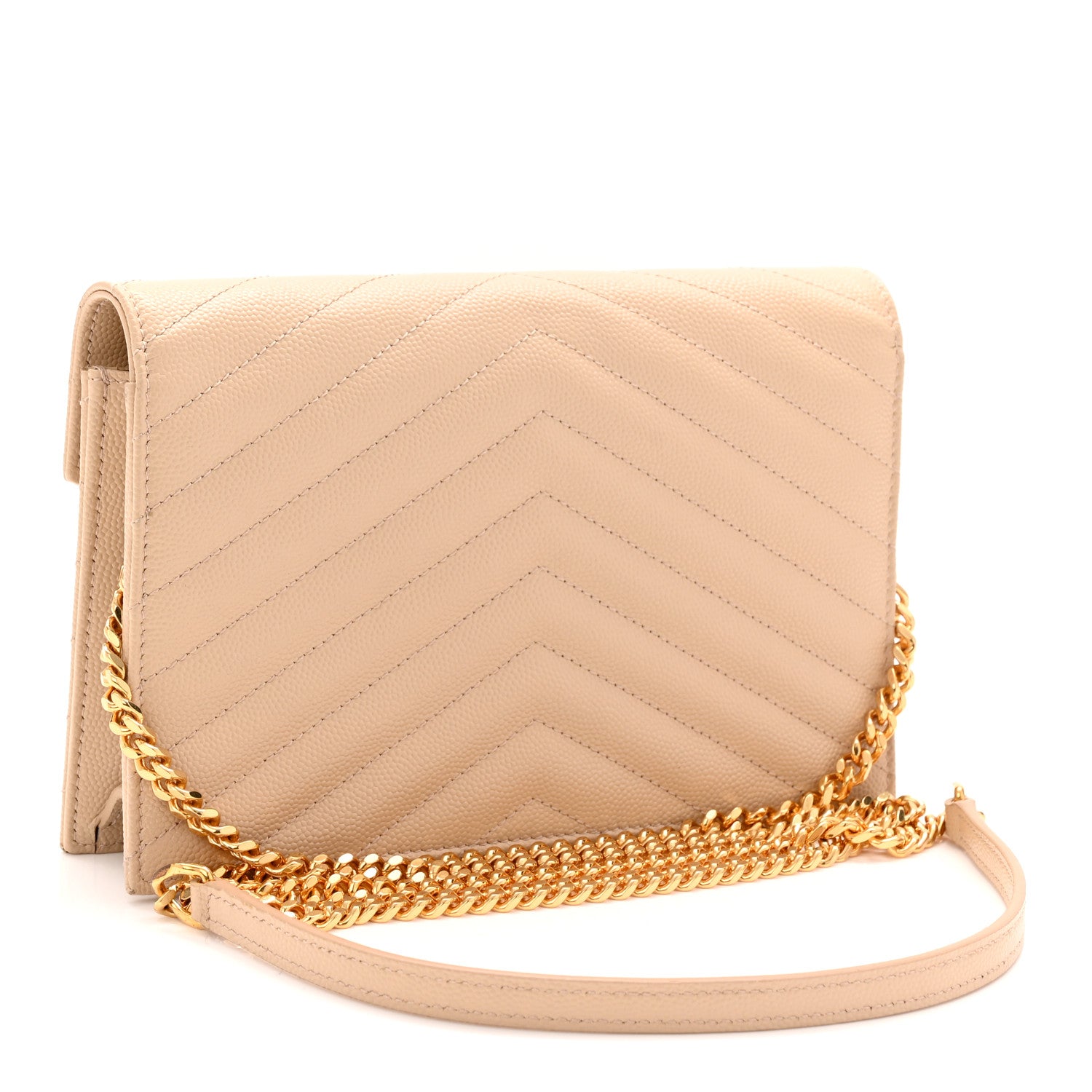 Saint Laurent Grain De Poudre Matelasse Chevron Monogram Envelope Chain Wallet Nude Powder 3 of 12