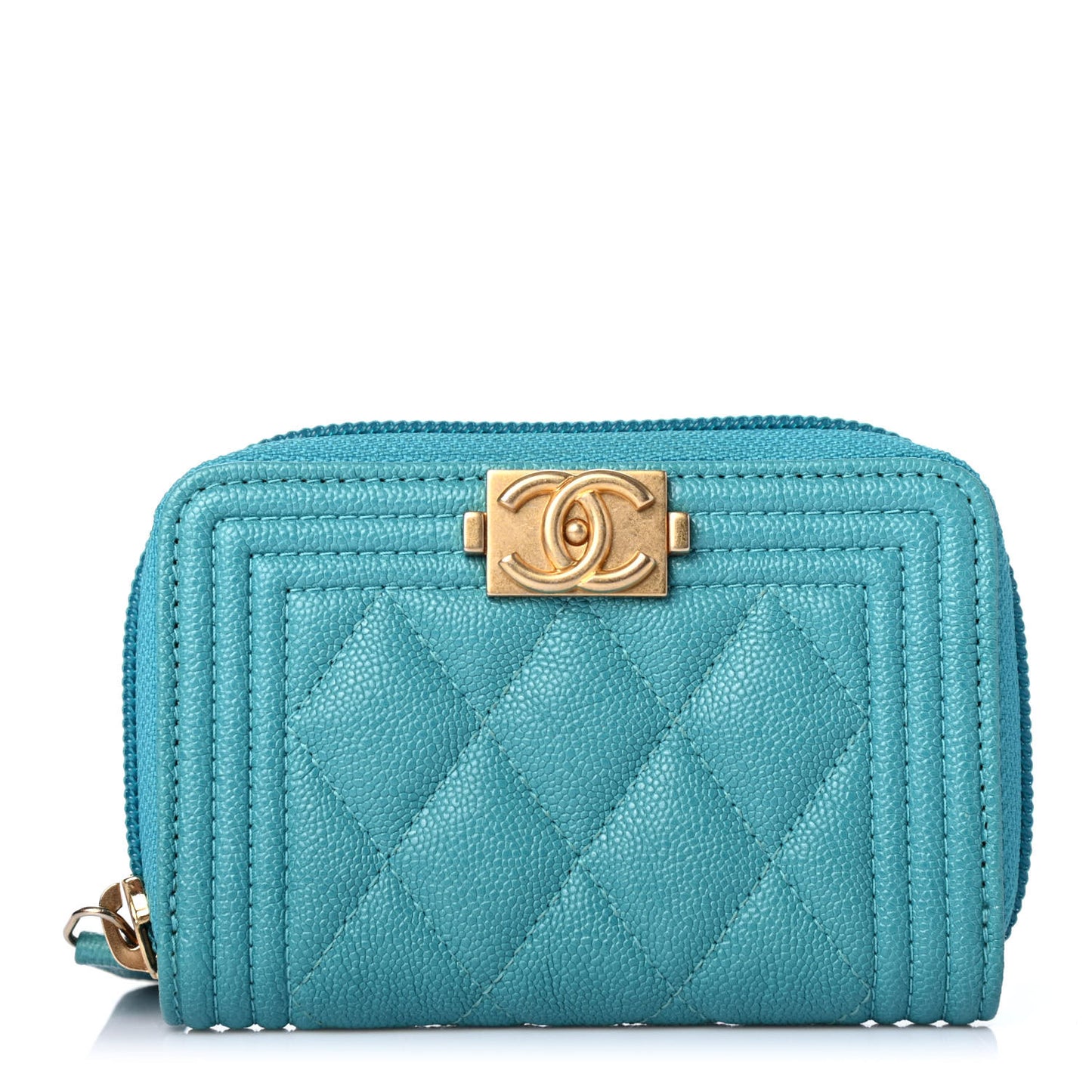 Caviar Quilted Boy Zip Around Coin Purse Wallet Turquoise