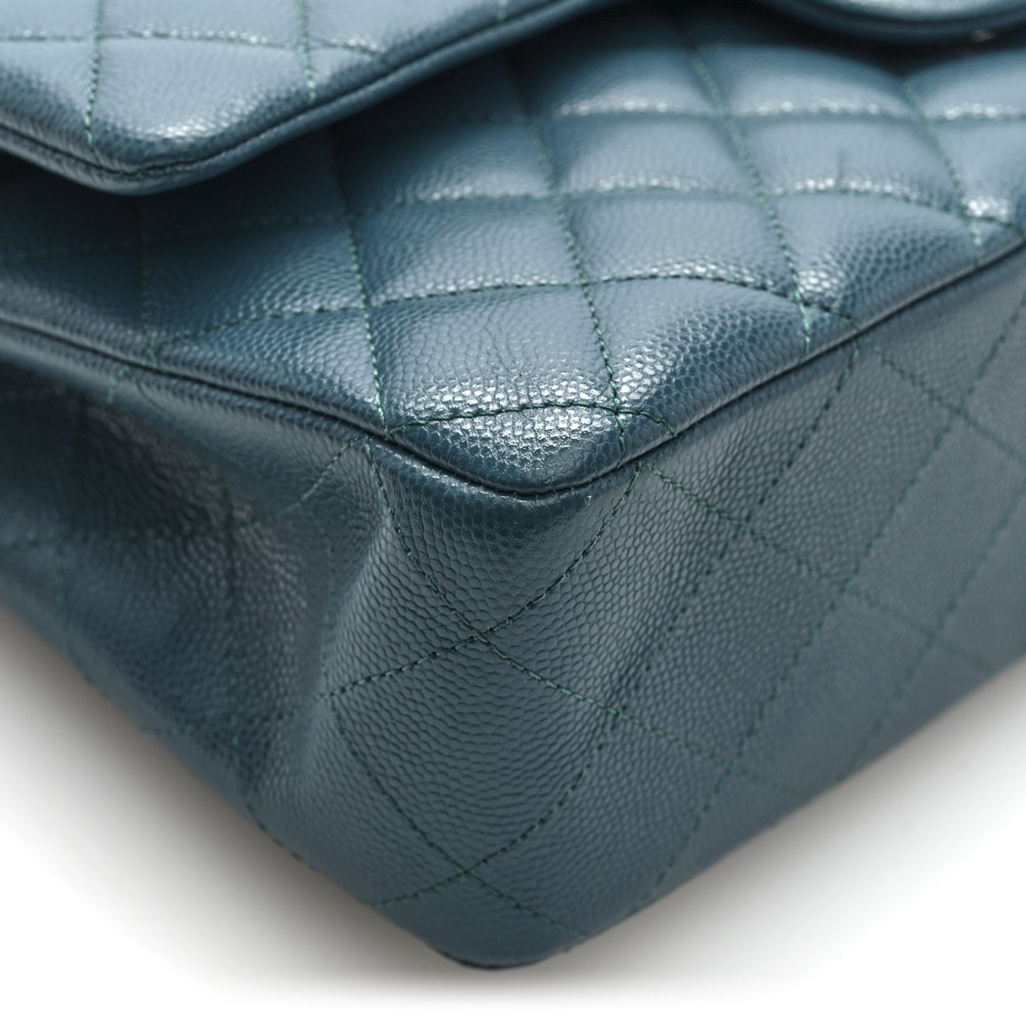 Caviar Quilted Medium Double Flap Dark Green