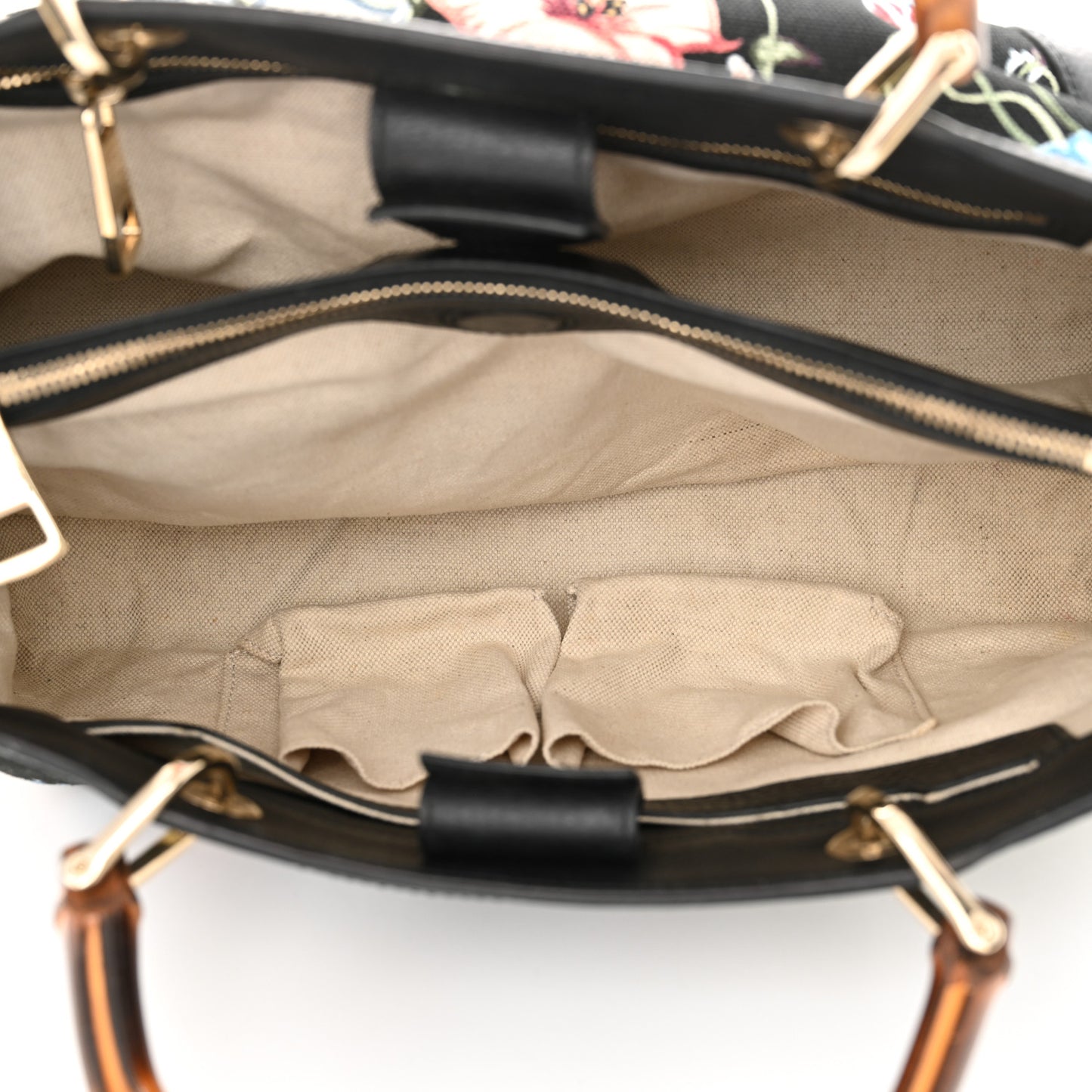 Canvas Cellarius Calfskin Flora Knight Medium Bamboo Shopper Tote Black