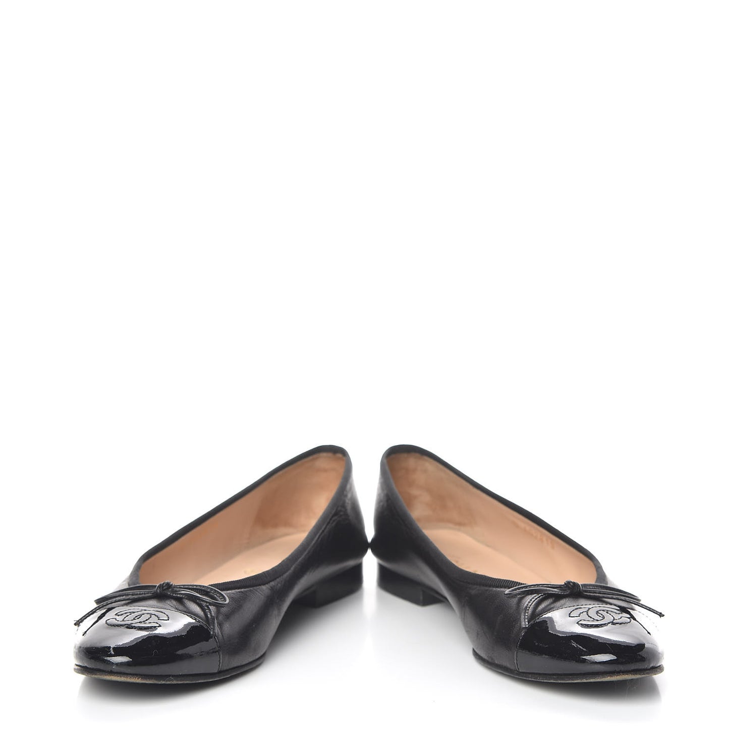 Lambskin Patent CC Cap Toe Ballerina Flats 38.5 Black