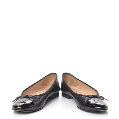 Chanel Lambskin Patent CC Cap Toe Ballerina Flats 38.5 Black 5 of 20