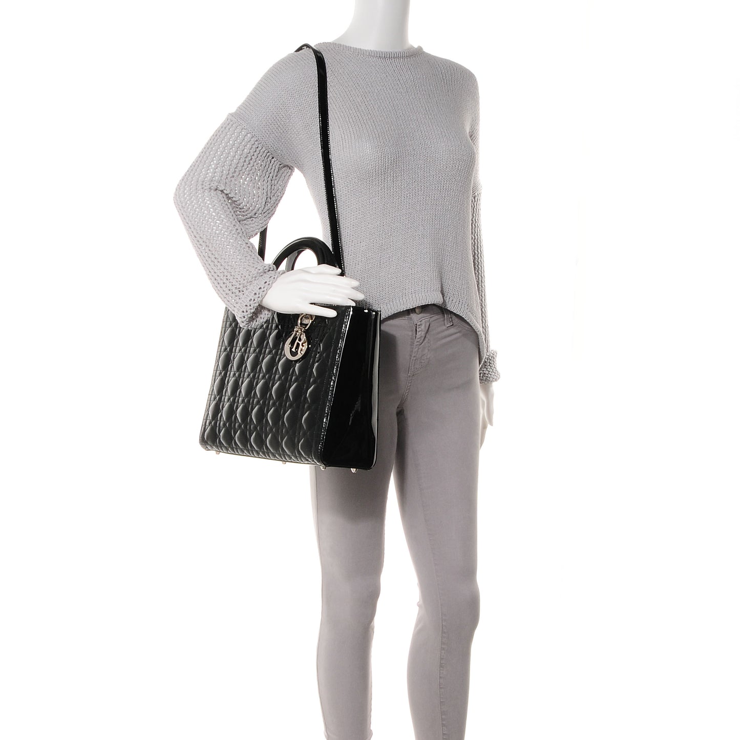 Patent Cannage Large Lady Dior Black
