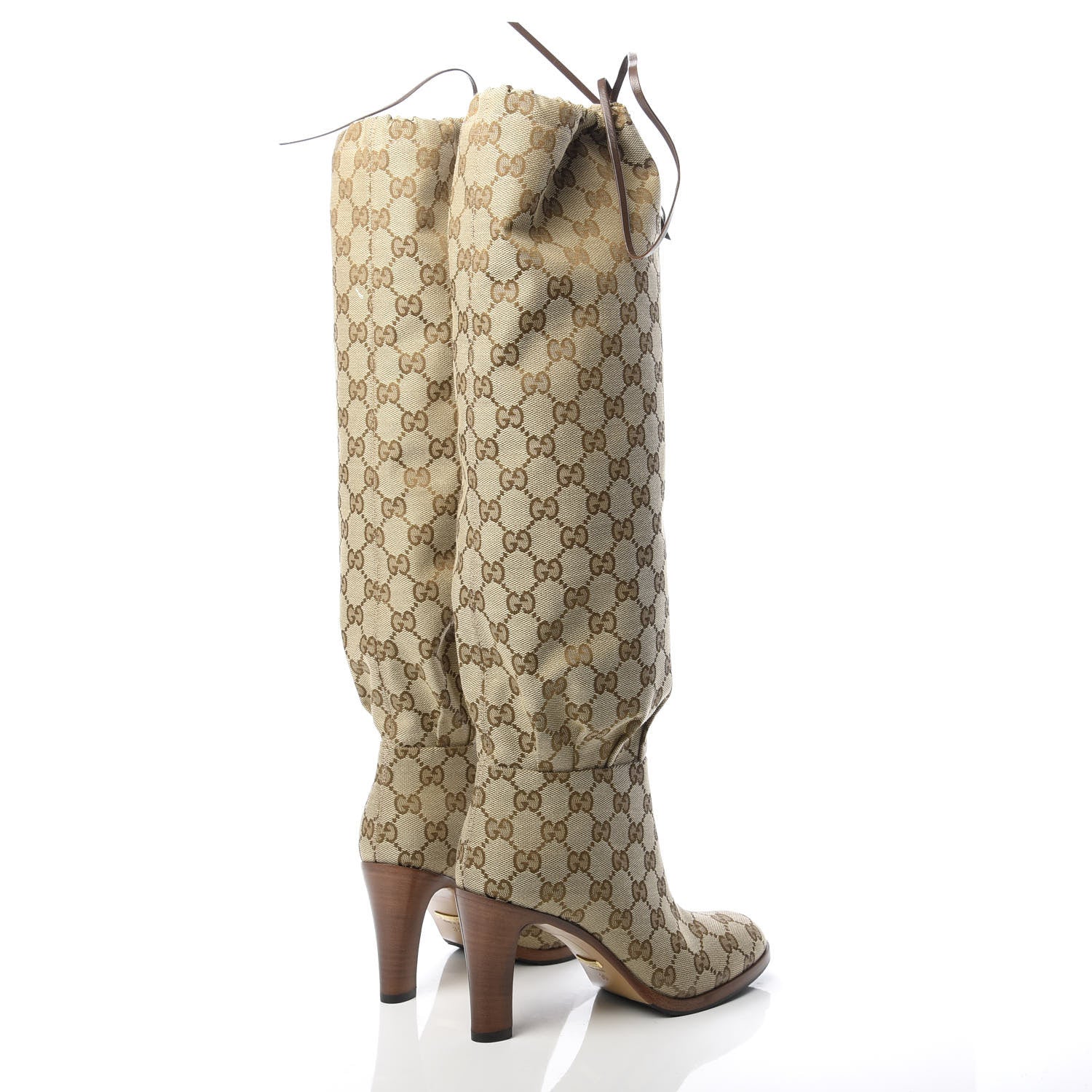 Gucci Monogram Malaga Kid Lisa Mid Heel Boots 35 Beige Ebony 4 of 7