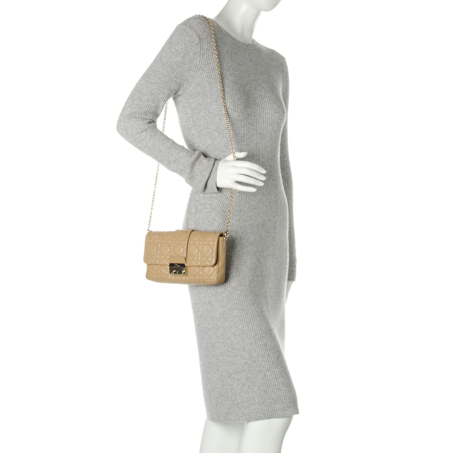 Lambskin Cannage New Lock Pouch Beige