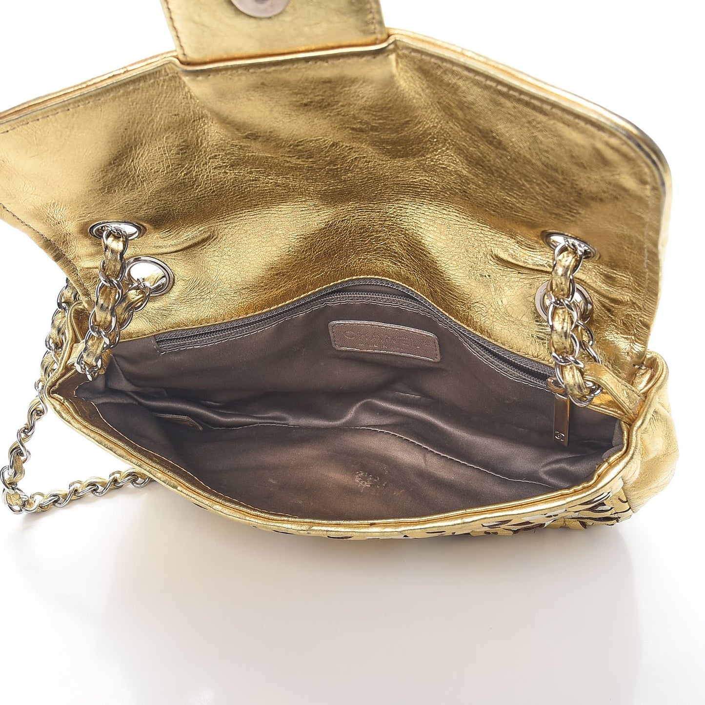 Metallic Crackled Calfskin Medium CC Mix Flap Gold Silver