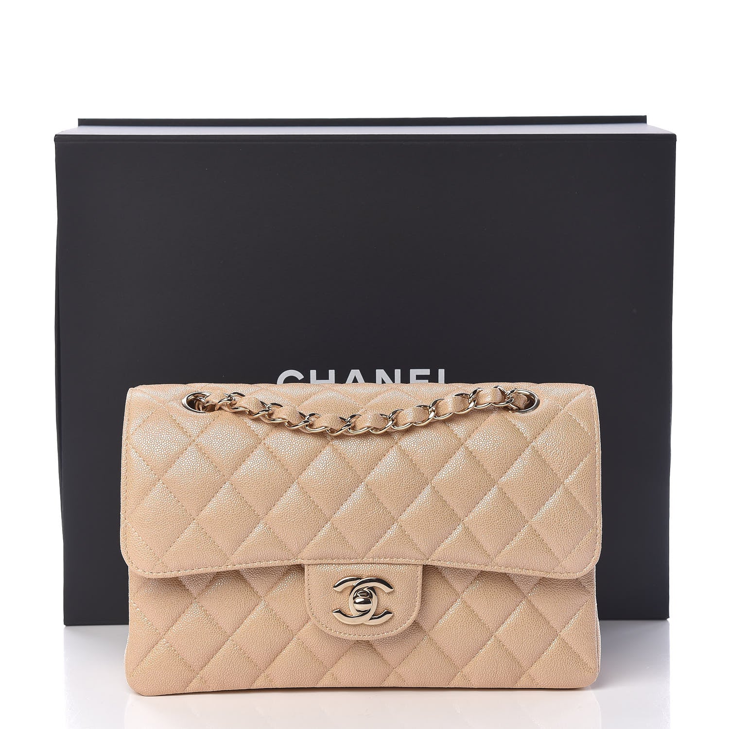 Chanel Iridescent Caviar Quilted Small Double Flap Beige 13 of 13