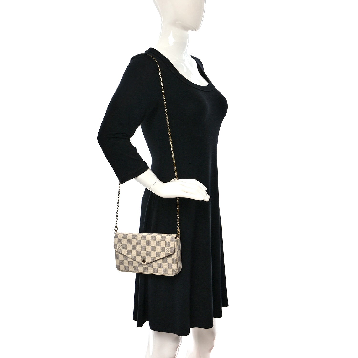 Louis Vuitton Damier Azur Pochette Felicie Chain Wallet Rose Ballerine 2 of 9