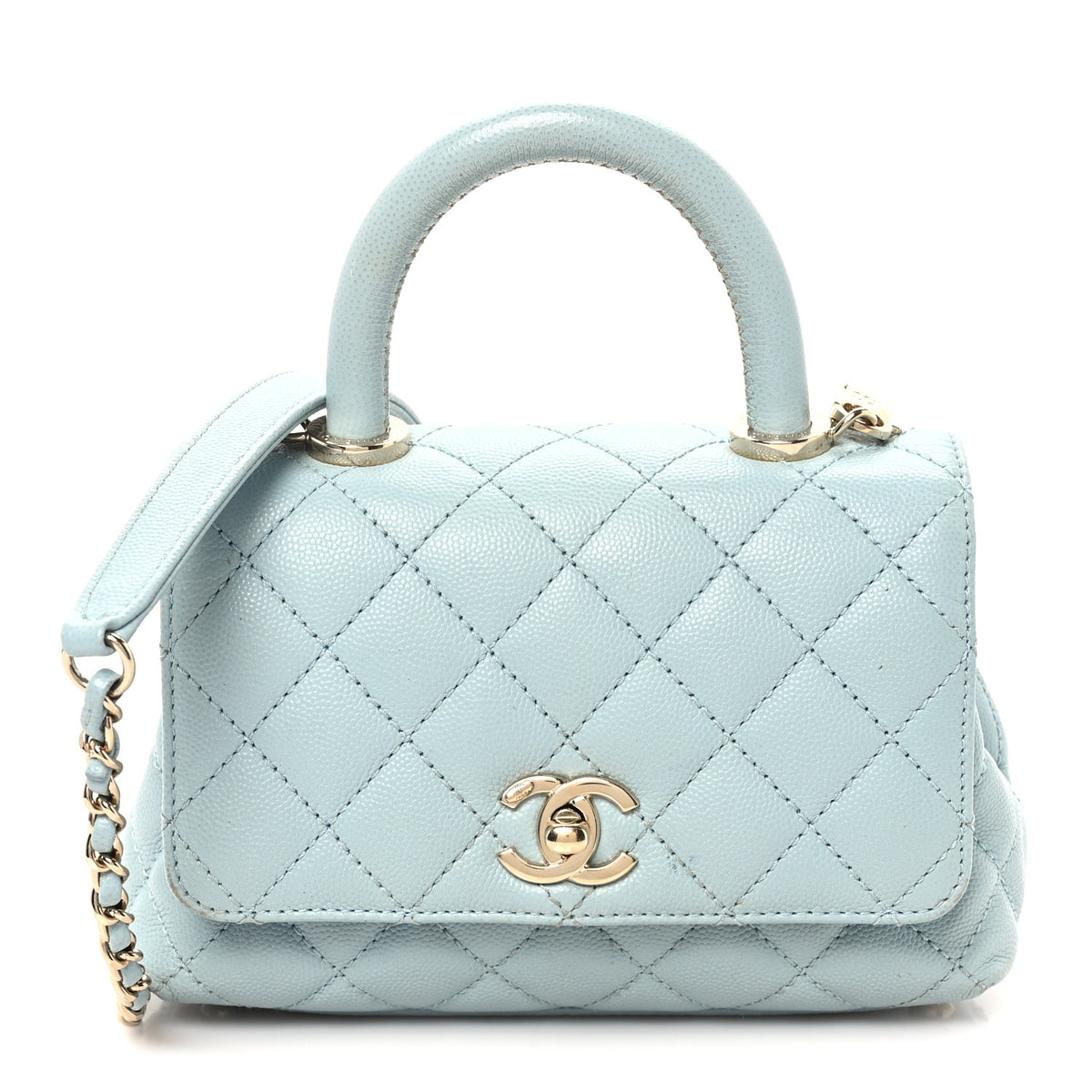 Caviar Quilted Extra Mini Coco Handle Flap Light Blue