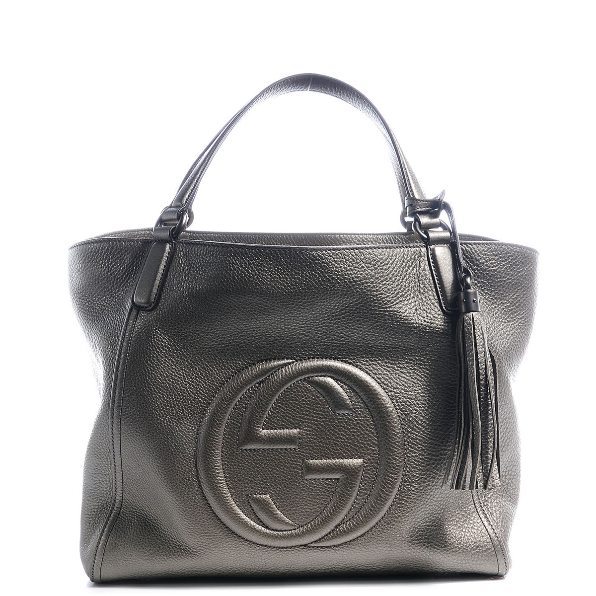 Metallic Pebbled Calfskin Medium Soho Shoulder Bag Sasso