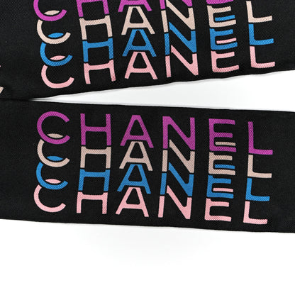 Chanel Silk Logo Rue Cambon Bandeau Scarf Black Multicolor 3 of 3