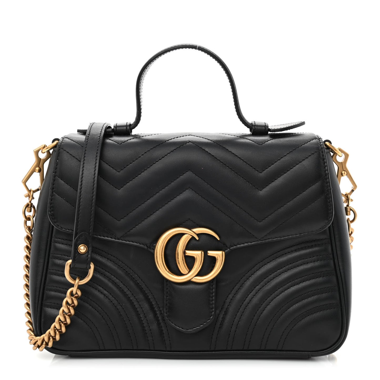 Calfskin Matelasse Small GG Marmont Top Handle Shoulder Bag Black