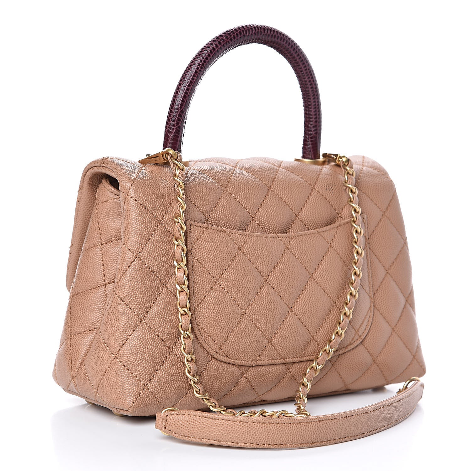 Chanel Caviar Lizard Quilted Mini Coco Handle Flap Beige 3 of 14