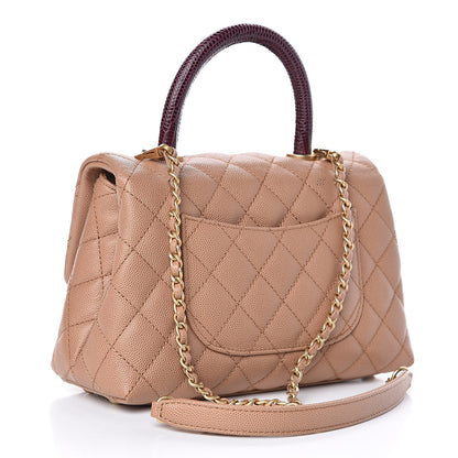 Chanel Caviar Lizard Quilted Mini Coco Handle Flap Beige 3 of 14