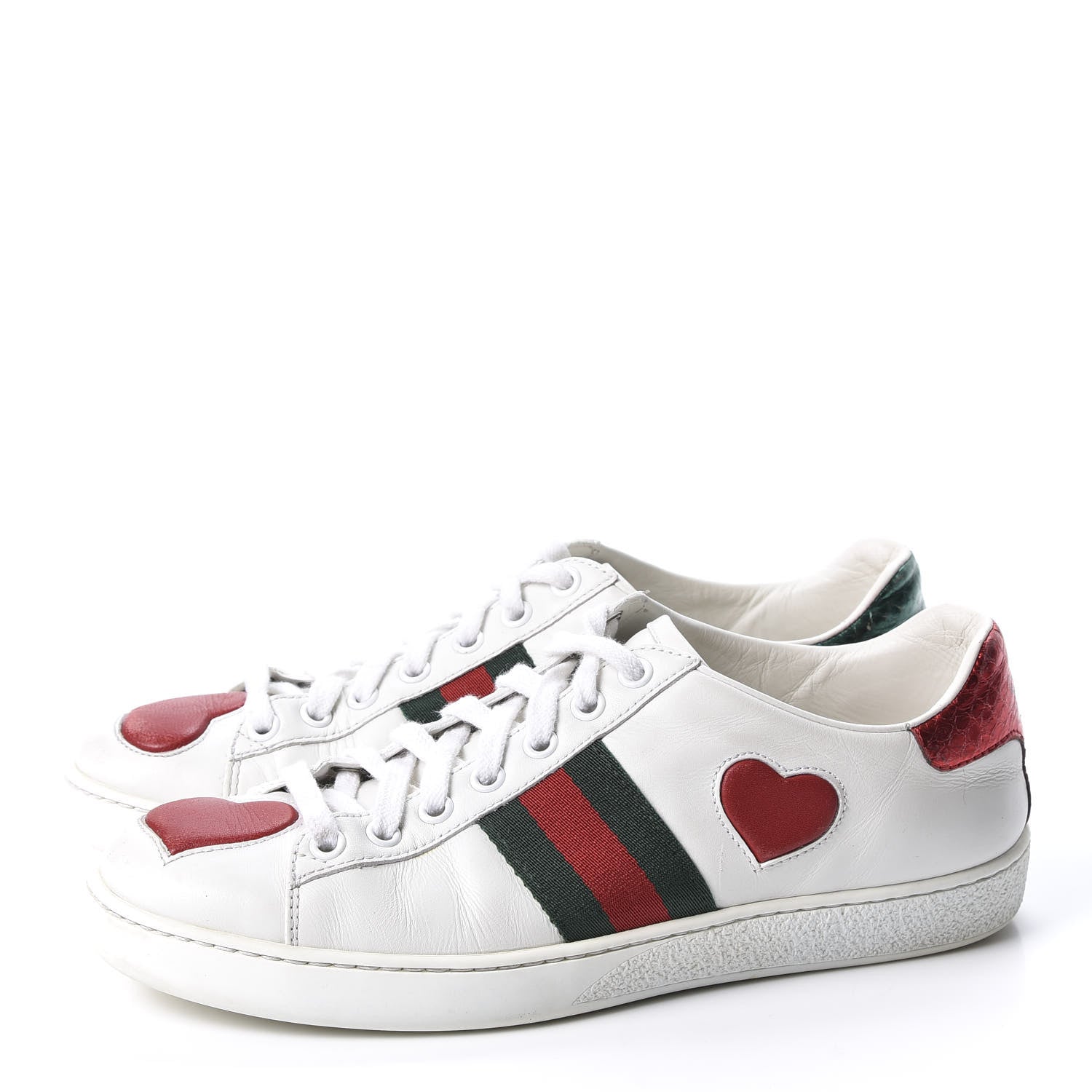 Gucci Calfskin Web Heart Embroidered Womens Ace Sneakers 37 White 4 of 10