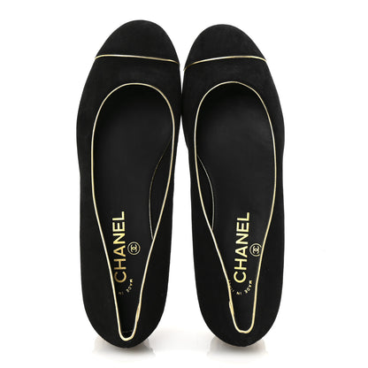 Chanel Suede Studded Cap Toe Low Heel Pumps 40 Black Gold 2 of 9