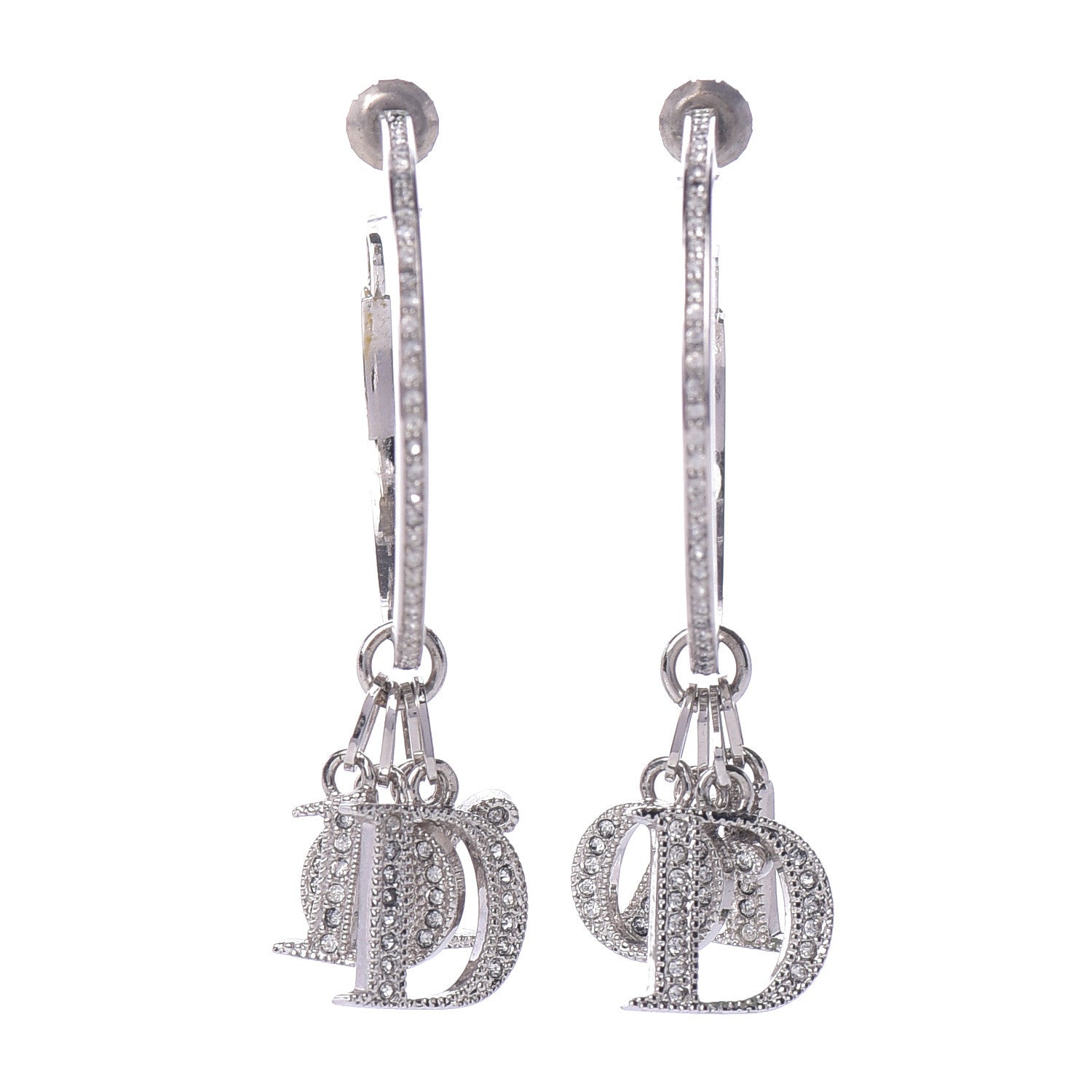 Christian Dior Crystal Hoop Earrings Silver 1 of 6
