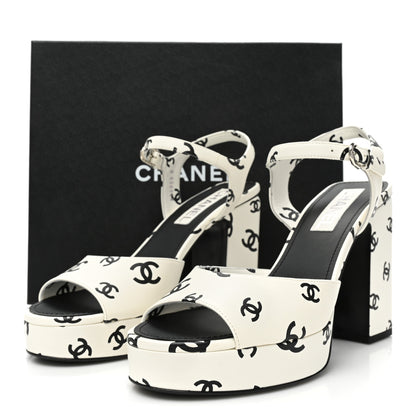 Chanel Printed Lambskin CC Platform Sandals 41 White Black 11 of 11