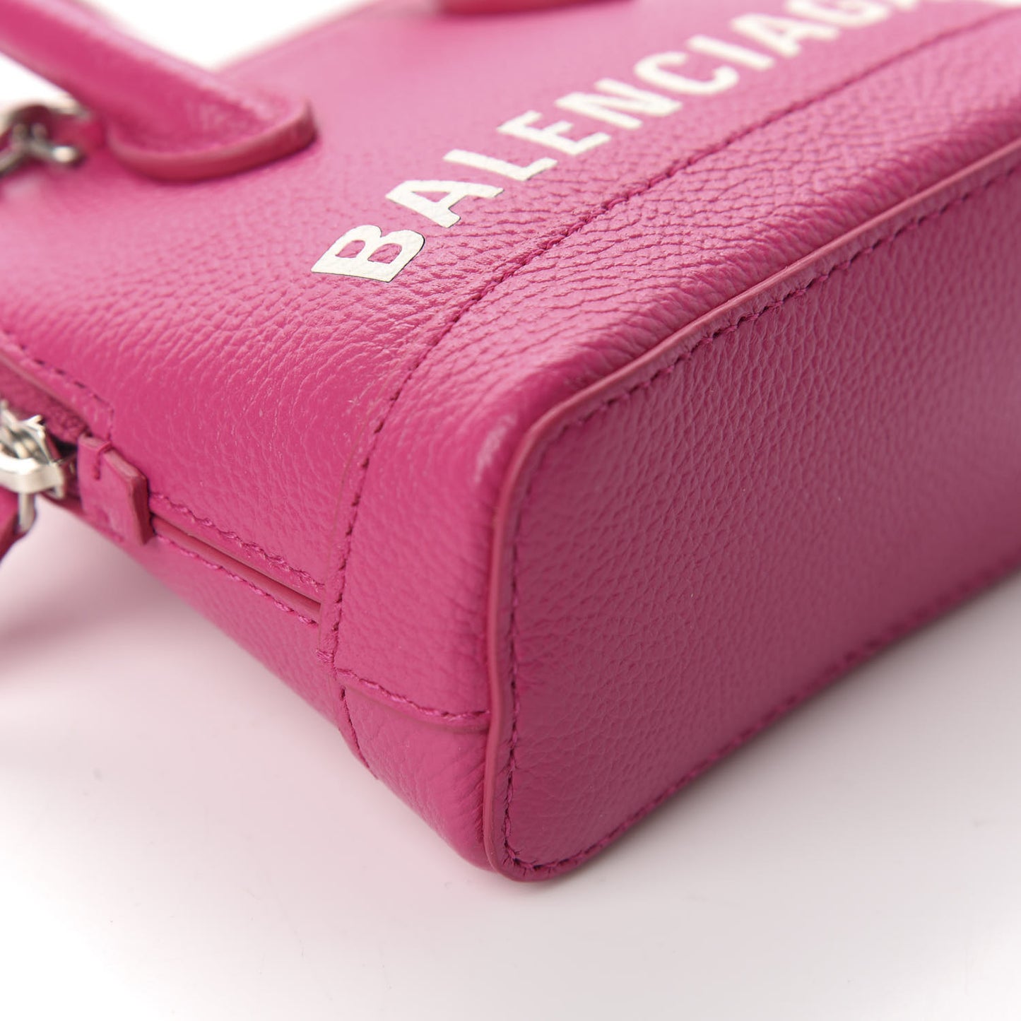 Grained Calfskin Logo Mini Ville Top Handle Bag Fuchsia White