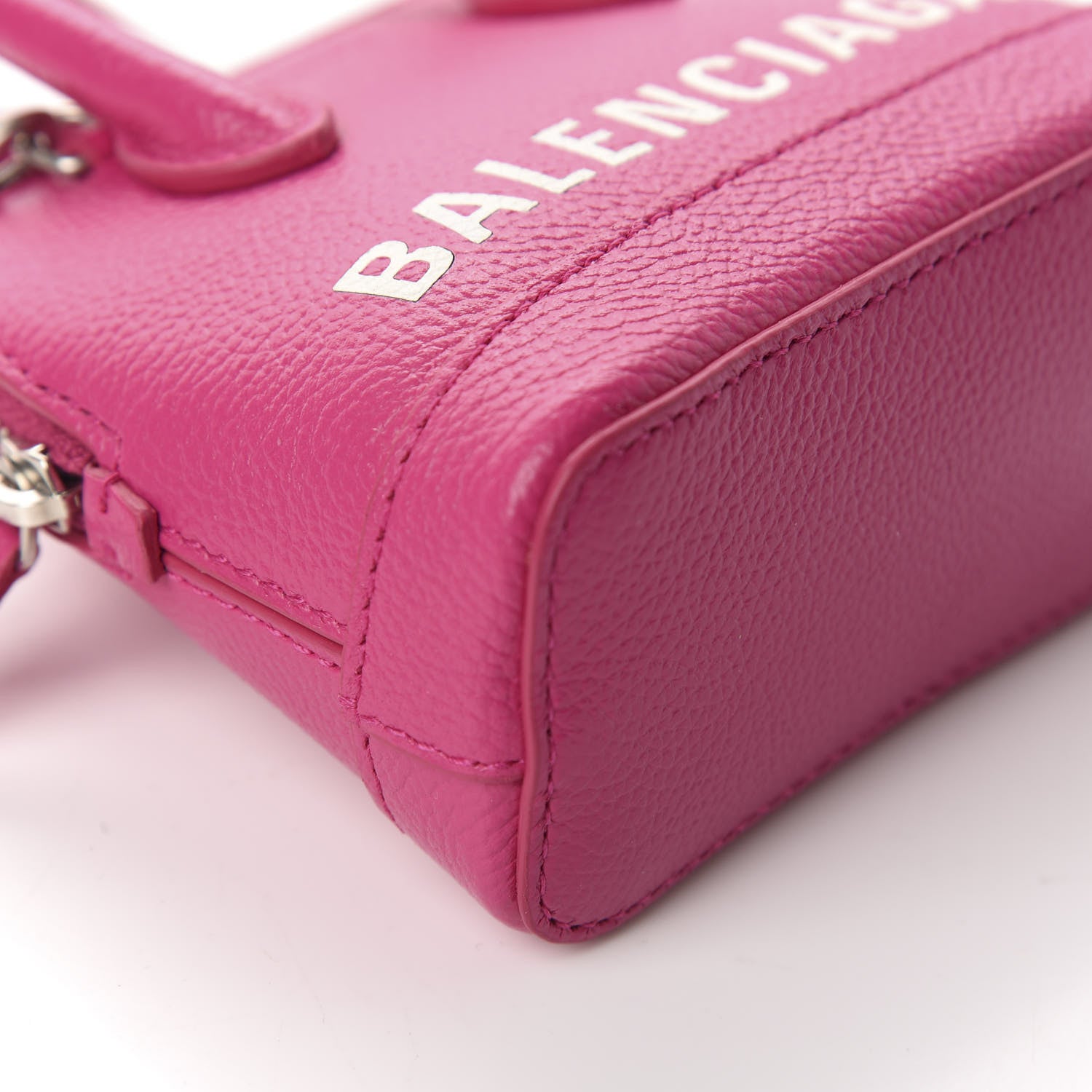 Balenciaga Grained Calfskin Logo Mini Ville Top Handle Bag Fuchsia White 6 of 9