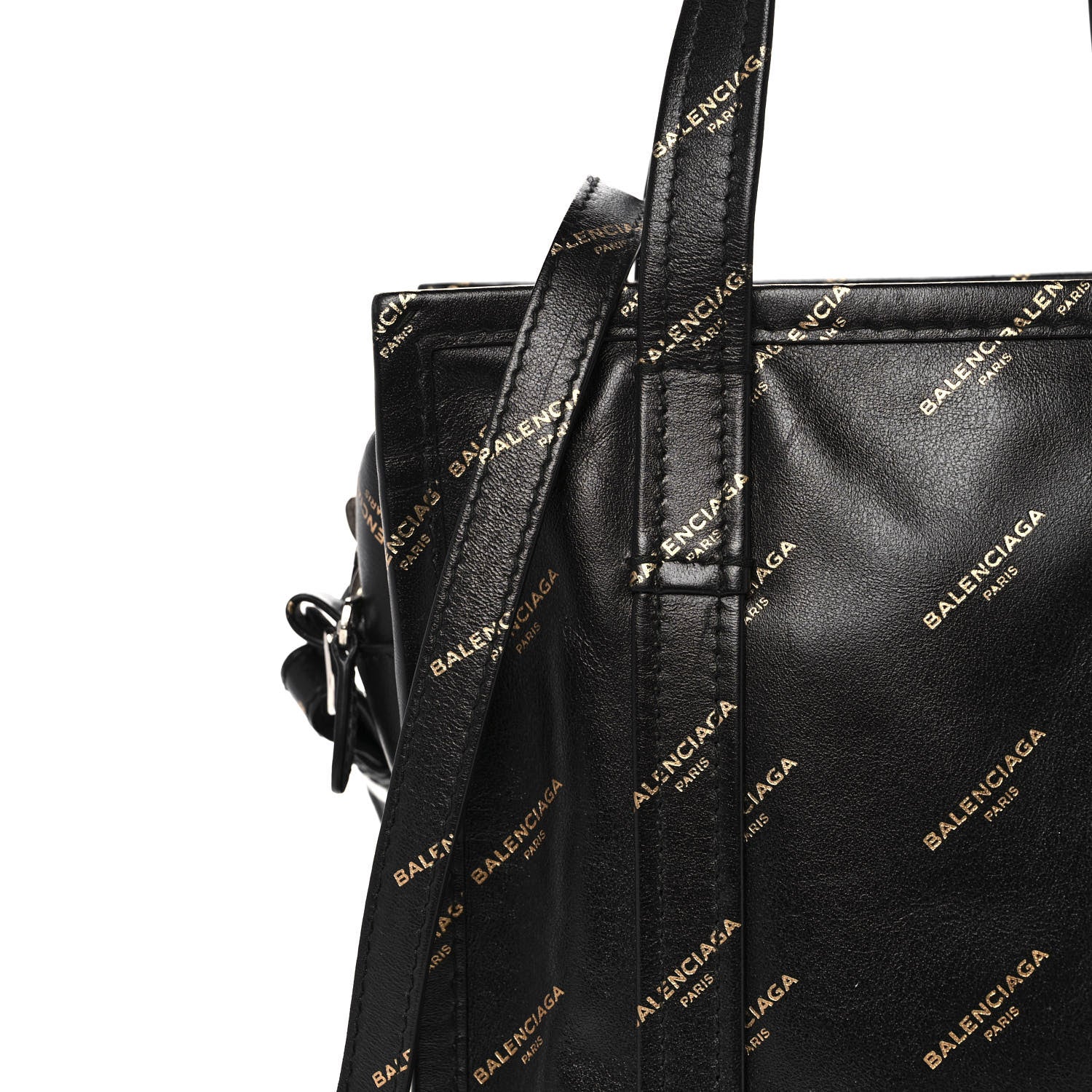 Balenciaga Calfskin Allover Logo XS Bazar Shopper Tote Black Gold 8 of 16