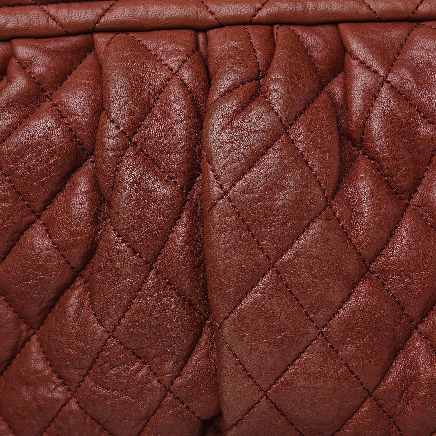 Washed Lambskin Quilted Large Chain Around Messenger Brown