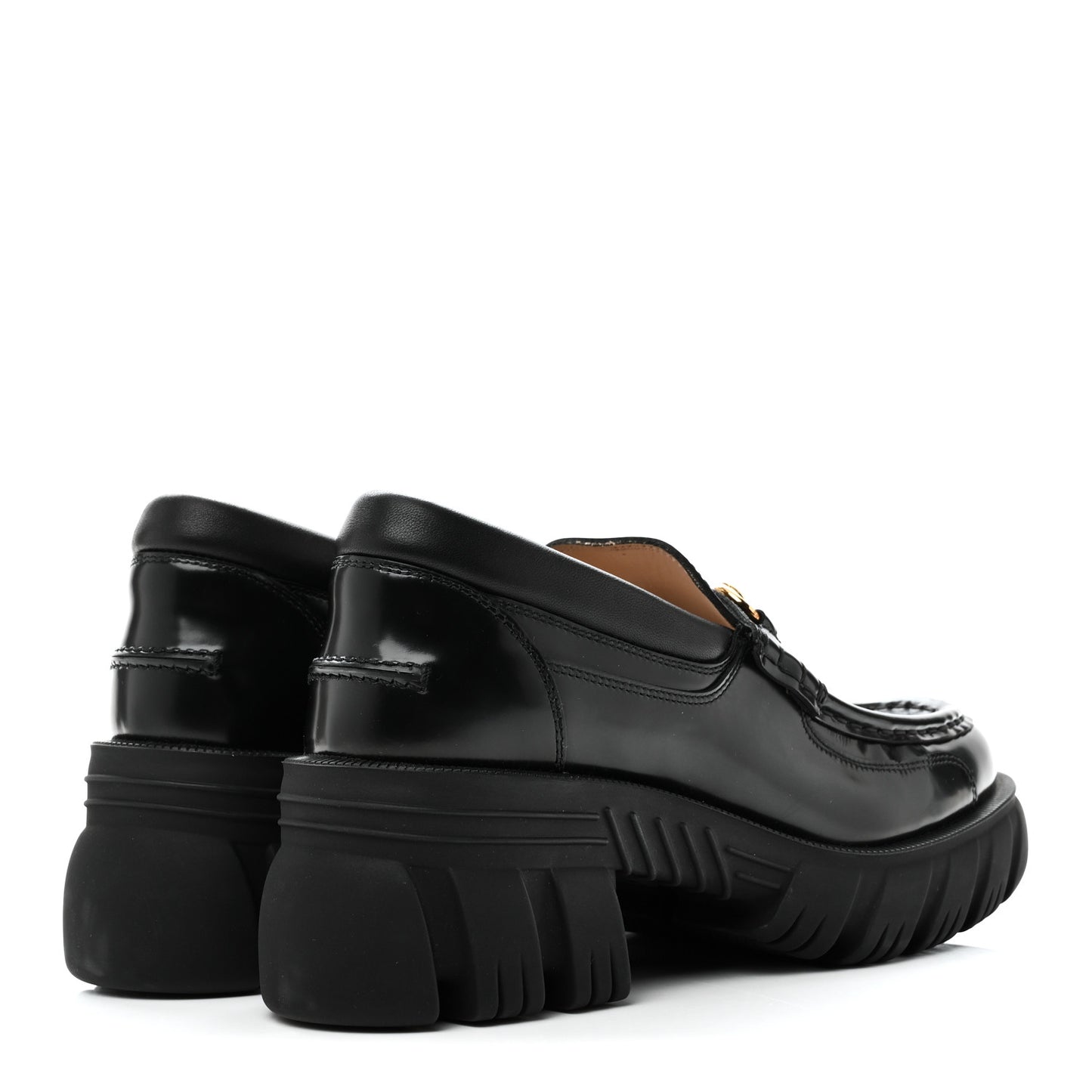 Magnum Calfskin Nappa Samoa Womens Horsebit Platform Chunky Lug Sole 40mm Loafers 40 Black
