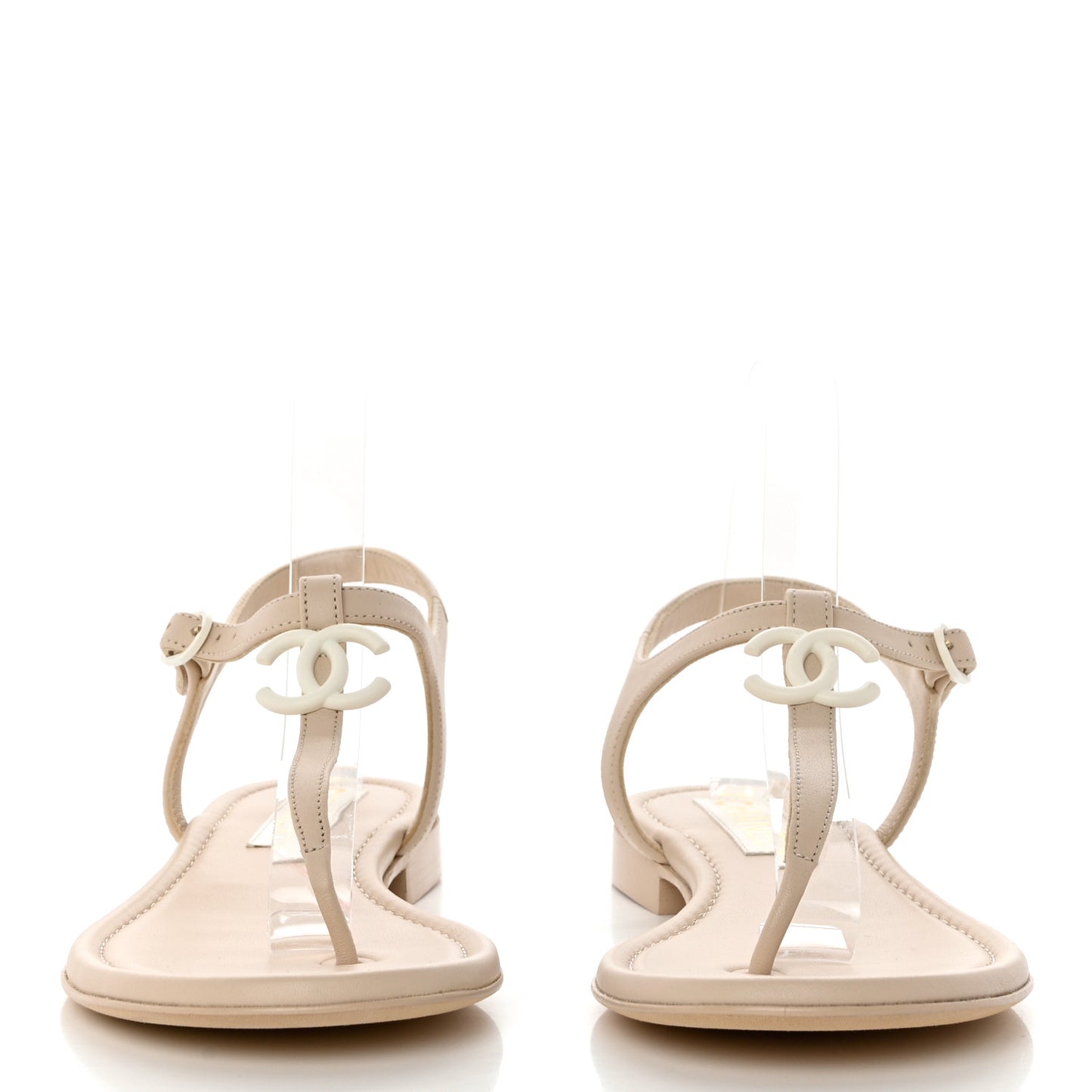 Lambskin CC Thong Sandals 39 Ivory