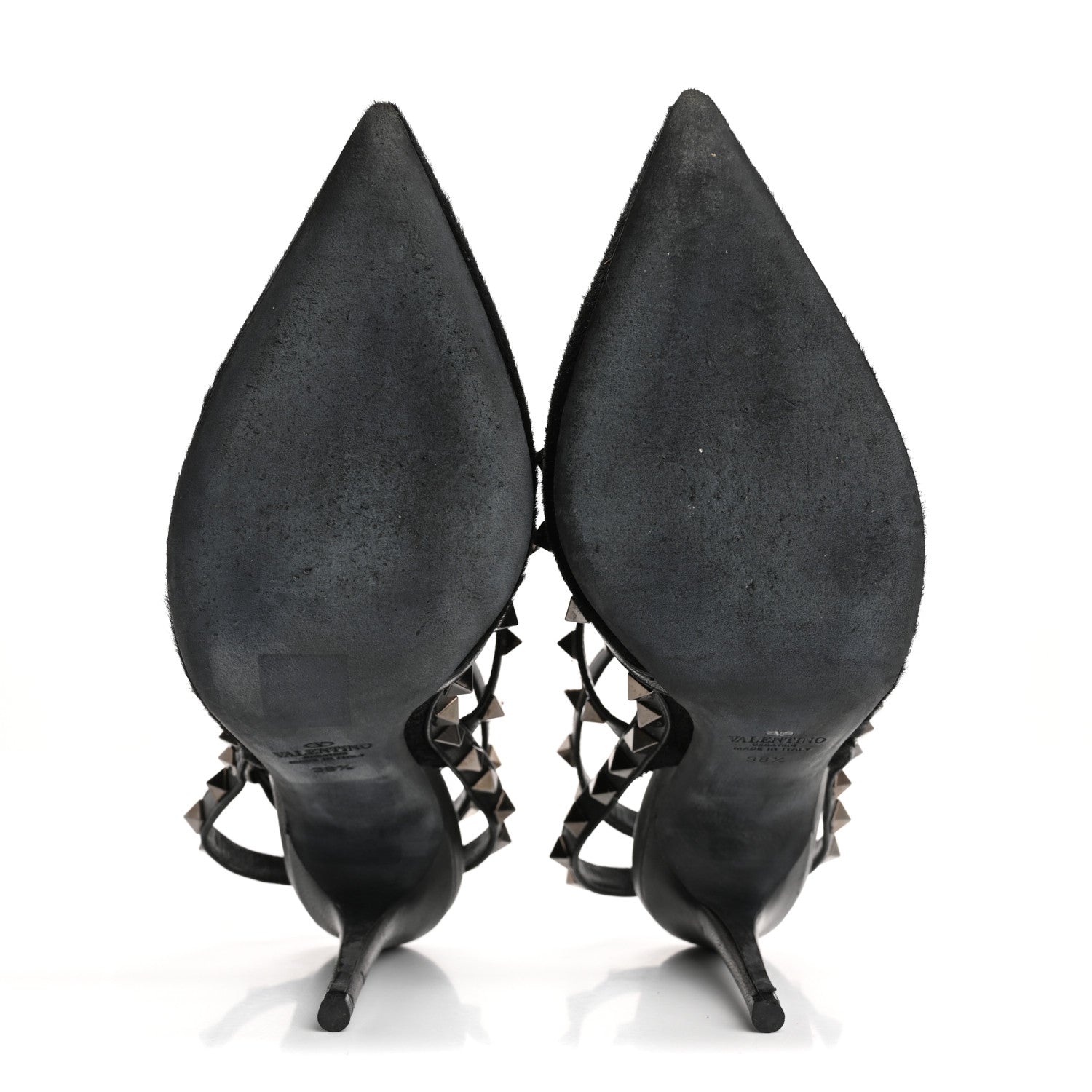 Valentino Garavani Calf Hair Rockstud Ankle Strap Pumps 38.5 Black 6 of 14