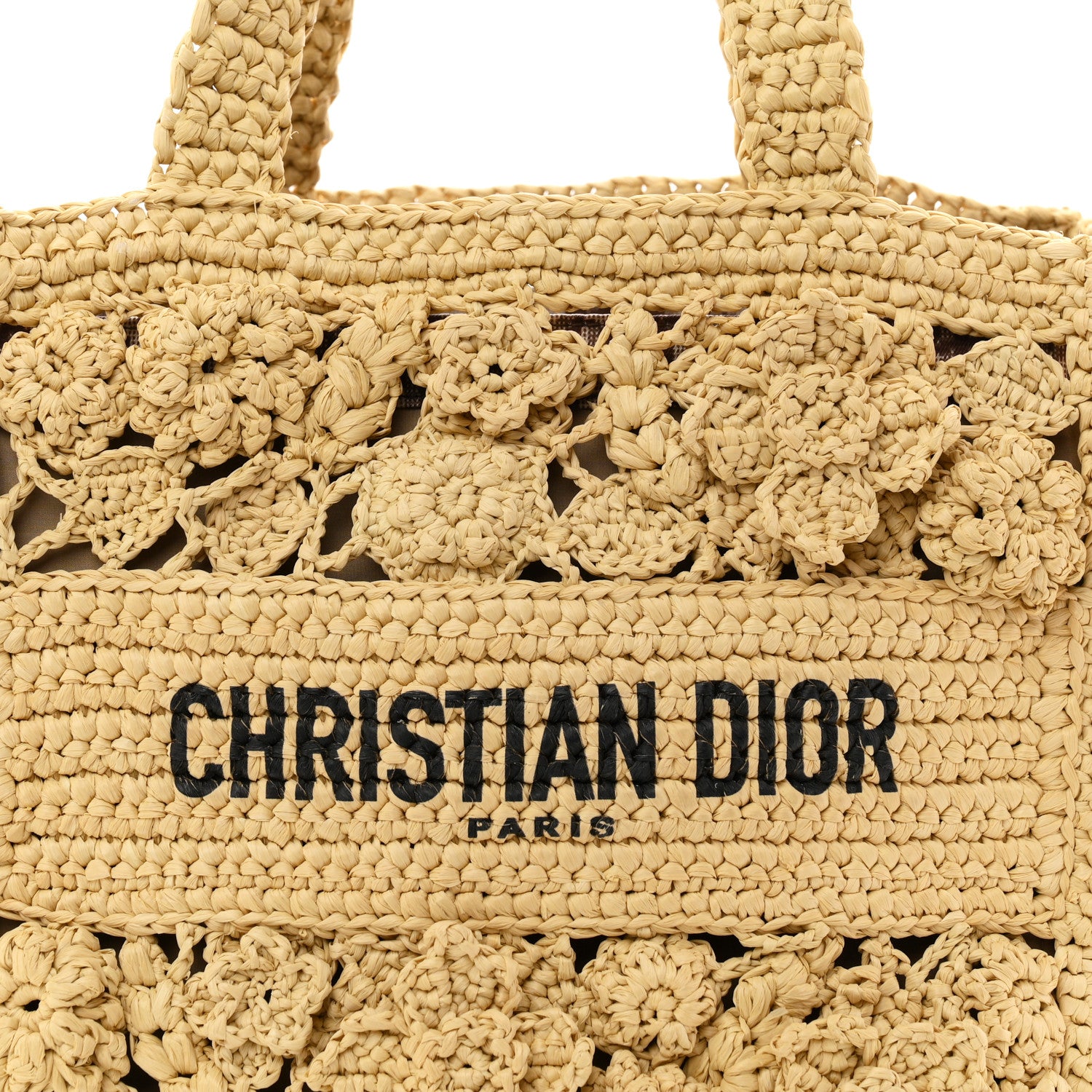 Christian Dior Woven Raffia Floral Embellished Small Book Tote Natural 9 of 11