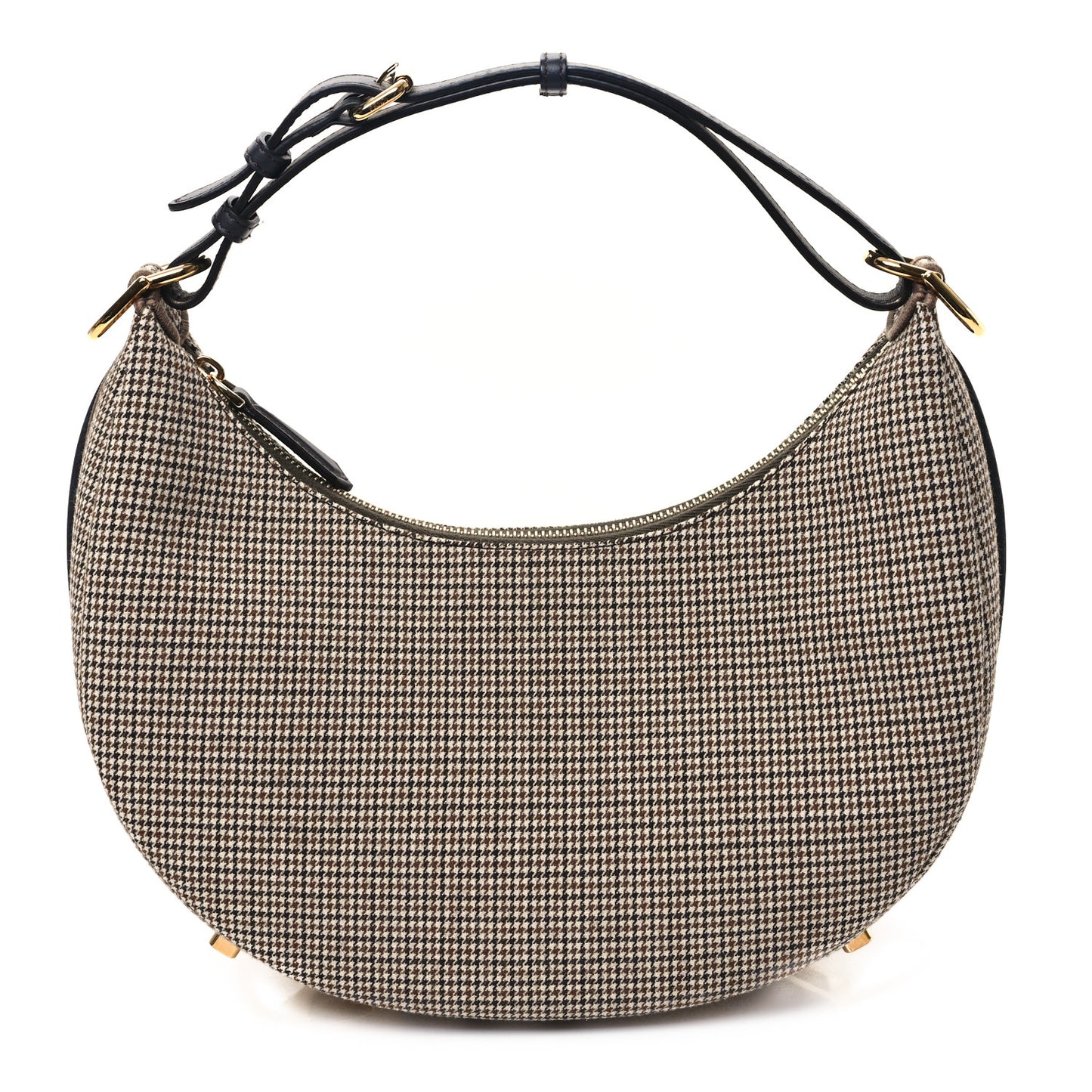 Wool Vitello Grace Small Houndstooth Small Fendigraphy Hobo Bag Beige Ebano