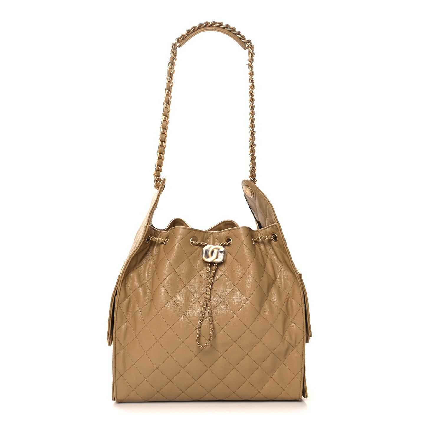 Caviar Quilted Medium Chanel 25 Handbag Dark Beige