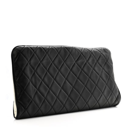 Chanel Lambskin Quilted Pearl Kiss Lock Clutch Black White 4 of 15