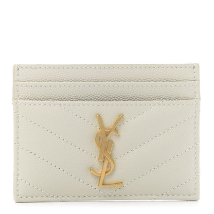 Saint Laurent Grain De Poudre Matelasse Chevron Monogram Credit Card Case Crema Soft 1 of 8