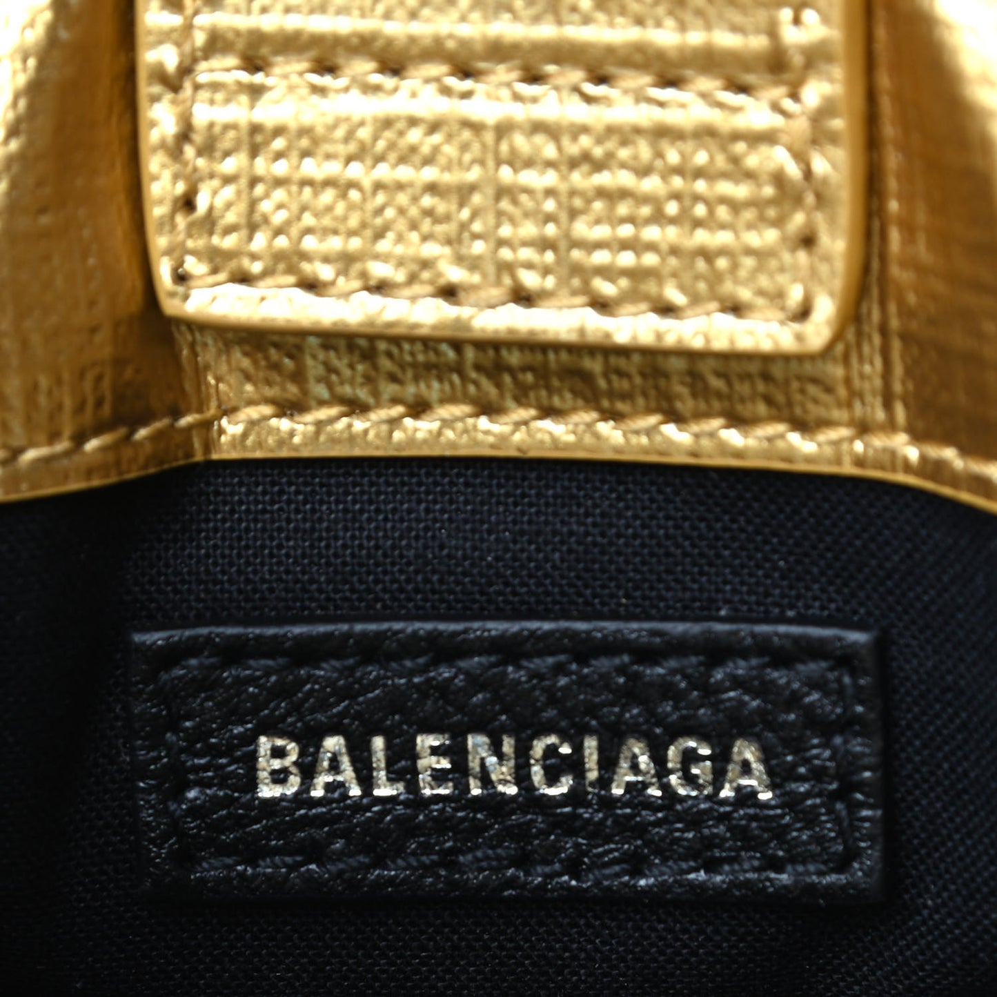 Metallic Textured Calfskin Logo Shopping Phone Holder Bag Gold