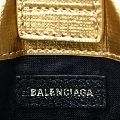 Balenciaga Metallic Textured Calfskin Logo Shopping Phone Holder Bag Gold 6 of 9