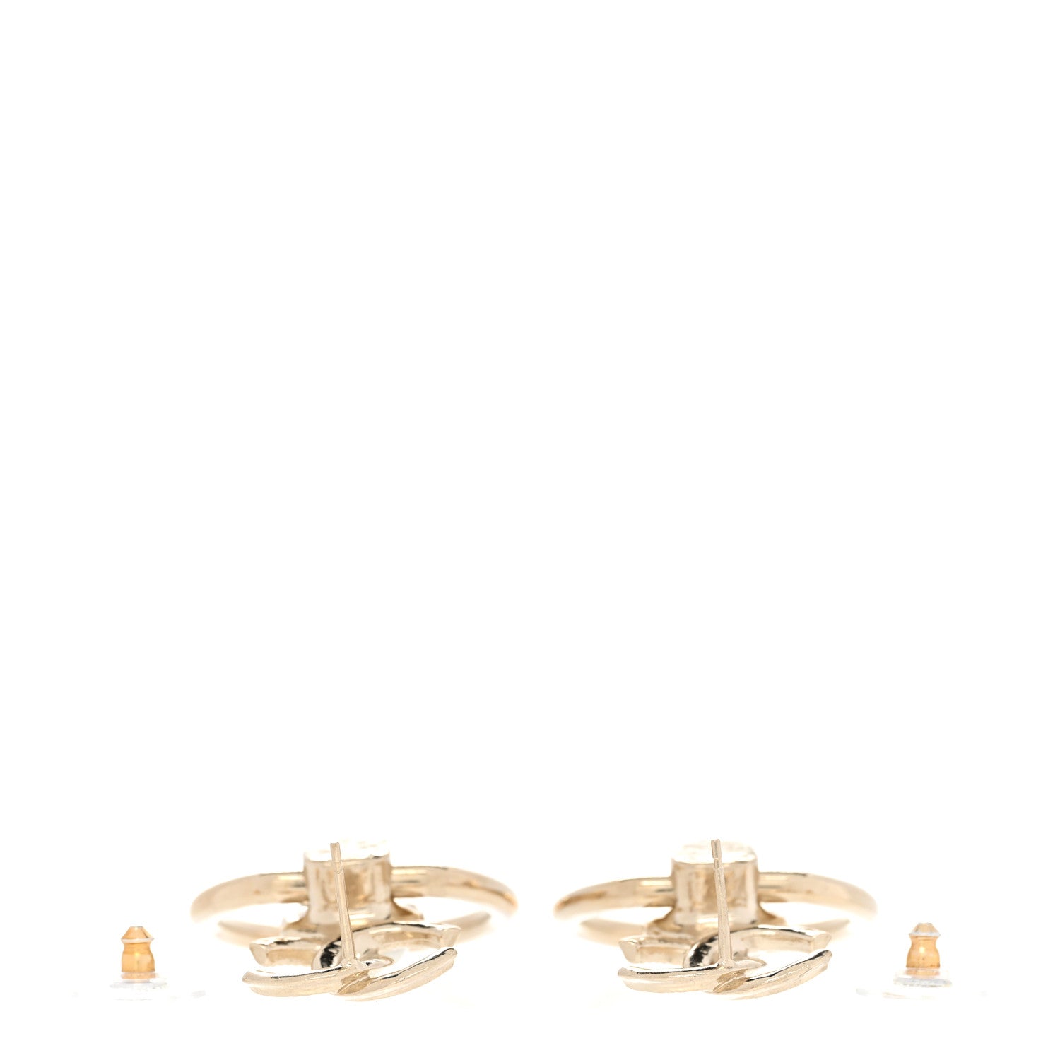 Chanel Metal Pearl CC Hoop Drop Earrings Gold 3 of 4