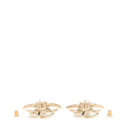 Chanel Metal Pearl CC Hoop Drop Earrings Gold 3 of 4