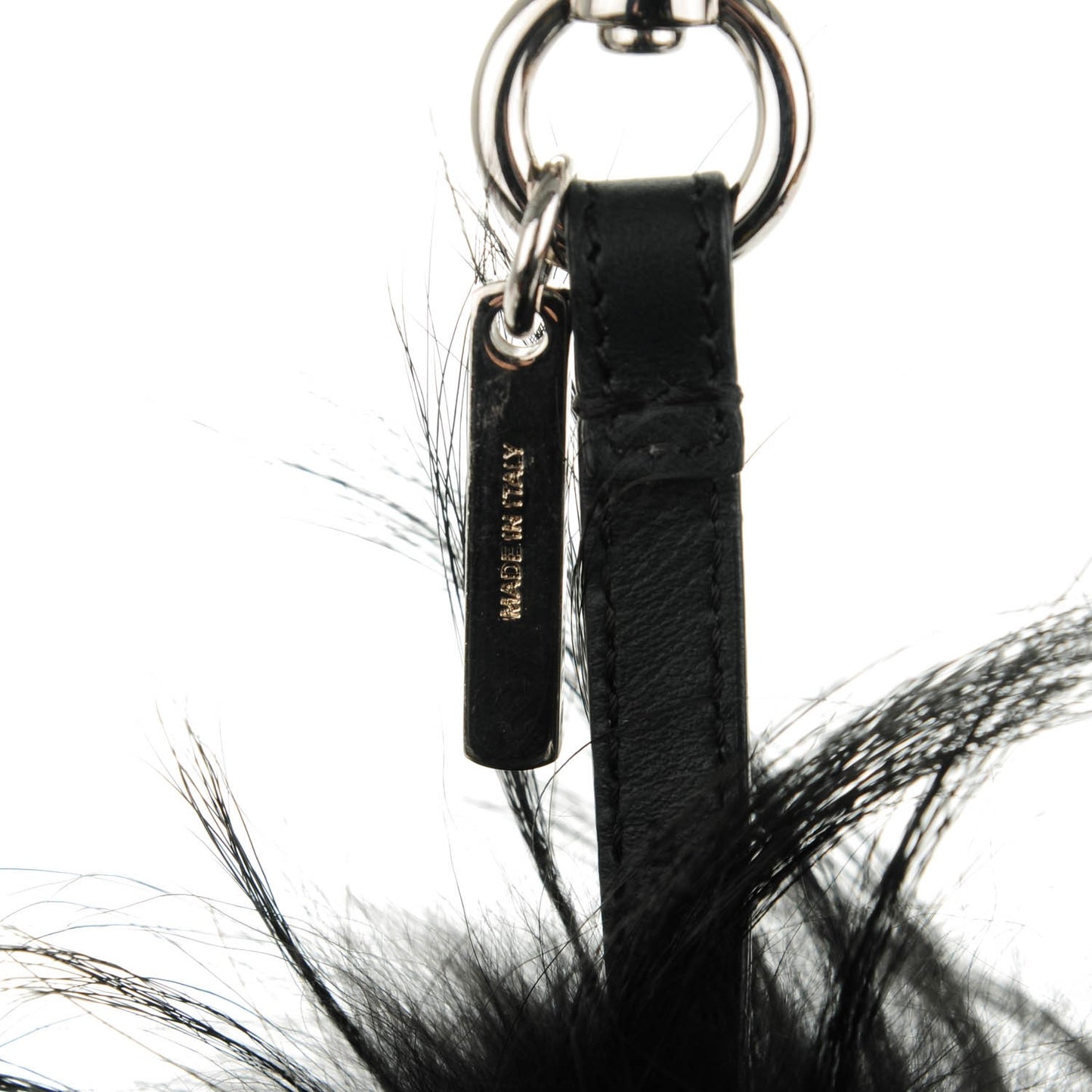 Goat Fox Fur Calfskin Studded Eye Monster Bag Bug Cube Charm Black