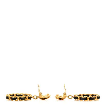 Chanel Metal Lambskin Clover Clip On Hoop Earrings Gold Black 3 of 4