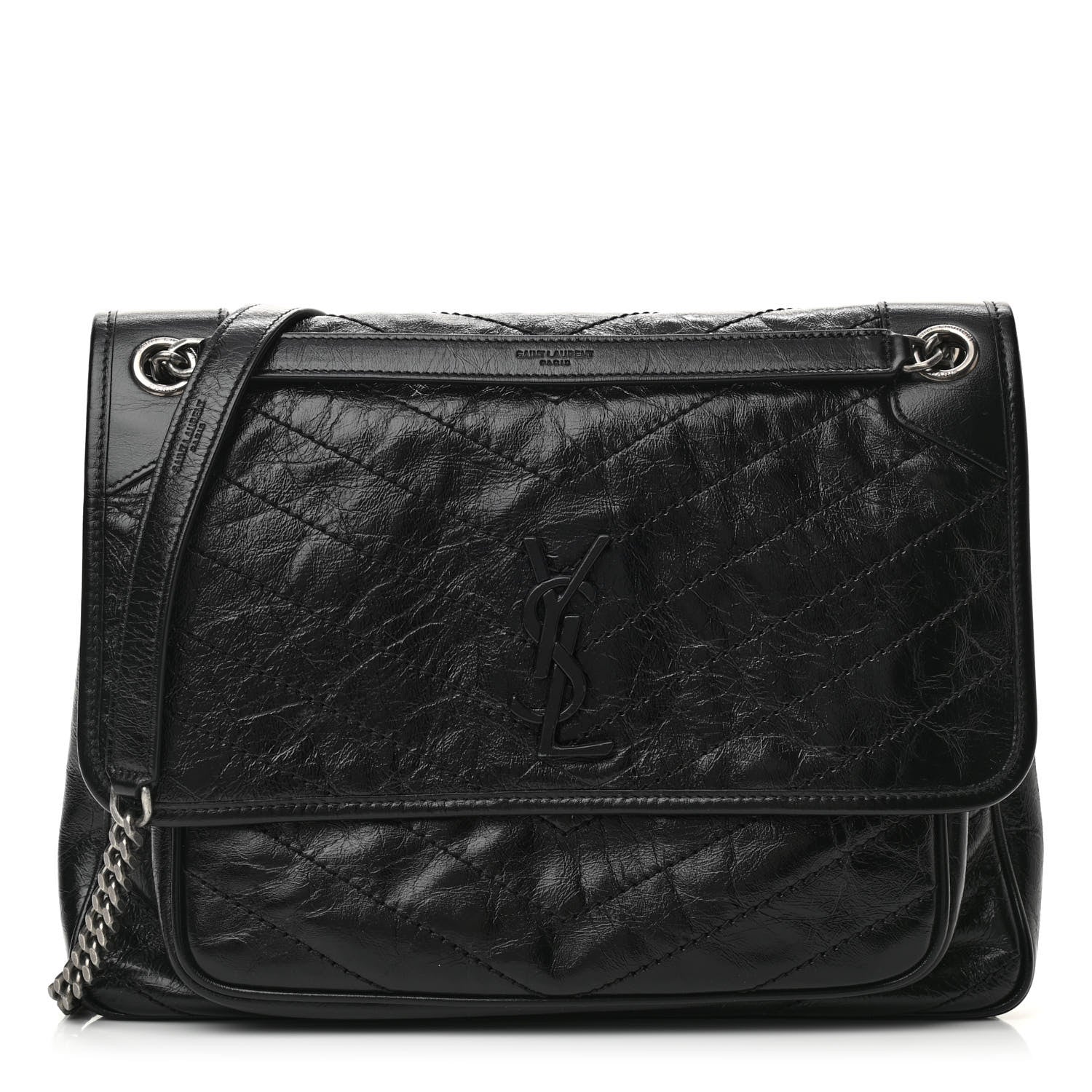Saint Laurent Crinkled Calfskin Matelasse Monogram Medium Niki Chain Satchel Black 1 of 10