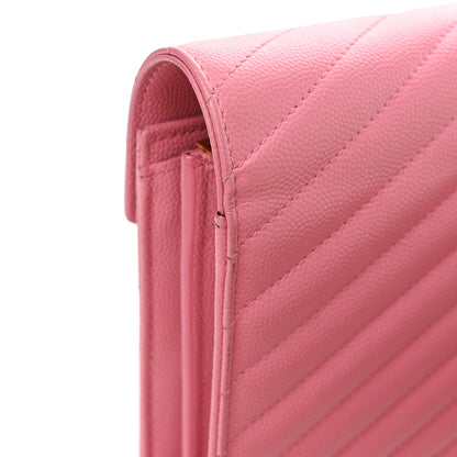 Saint Laurent Grain De Poudre Matelasse Chevron Monogram Chain Wallet Indian Pink 16 of 16