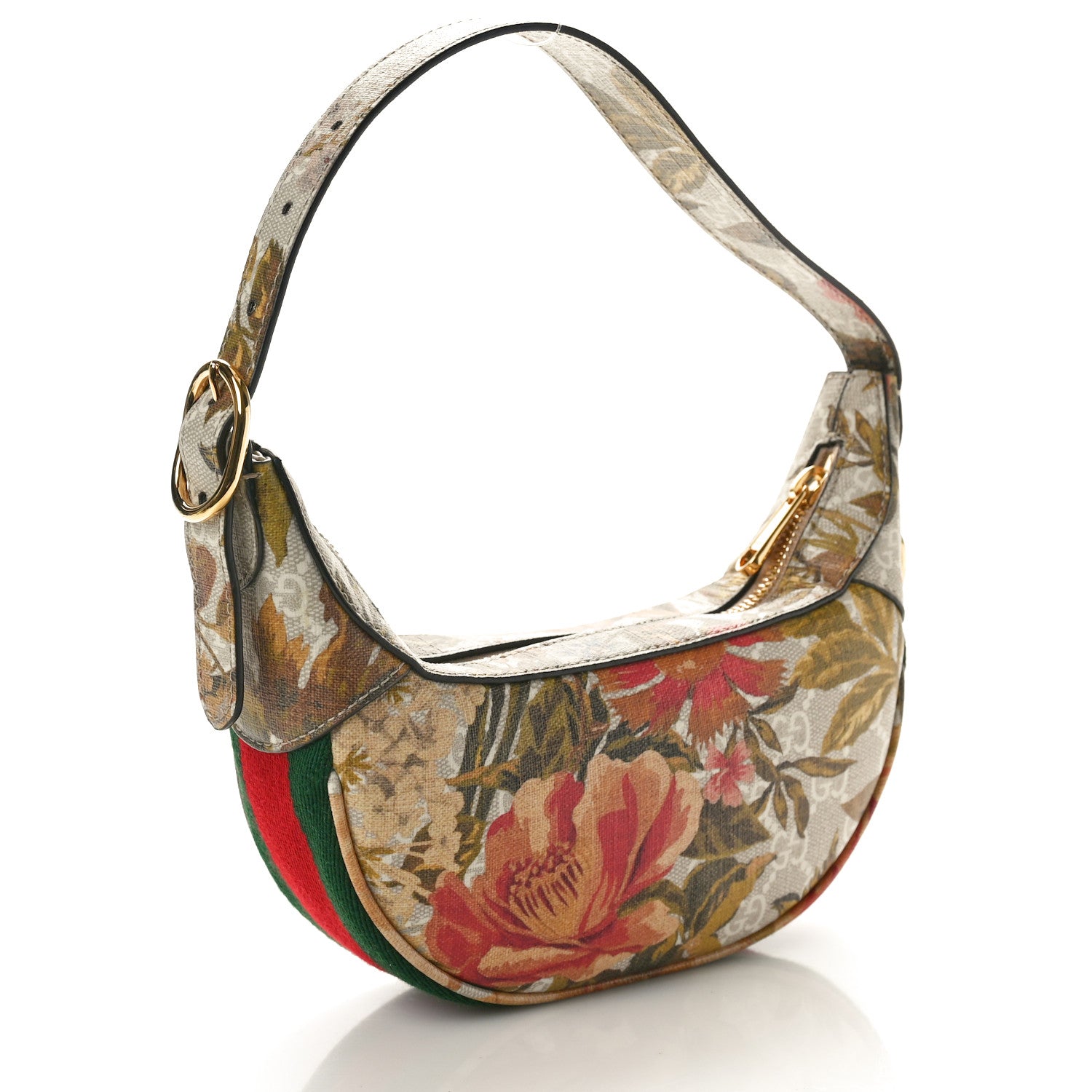 Gucci GG Supreme Monogram Water Flora Web Mini Ophidia Half Moon Hobo Beige White Multicolor 3 of 10