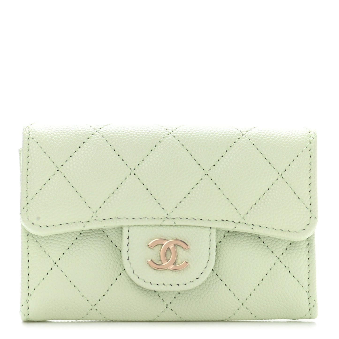 Caviar Quilted Flap Card Holder Wallet Light Green