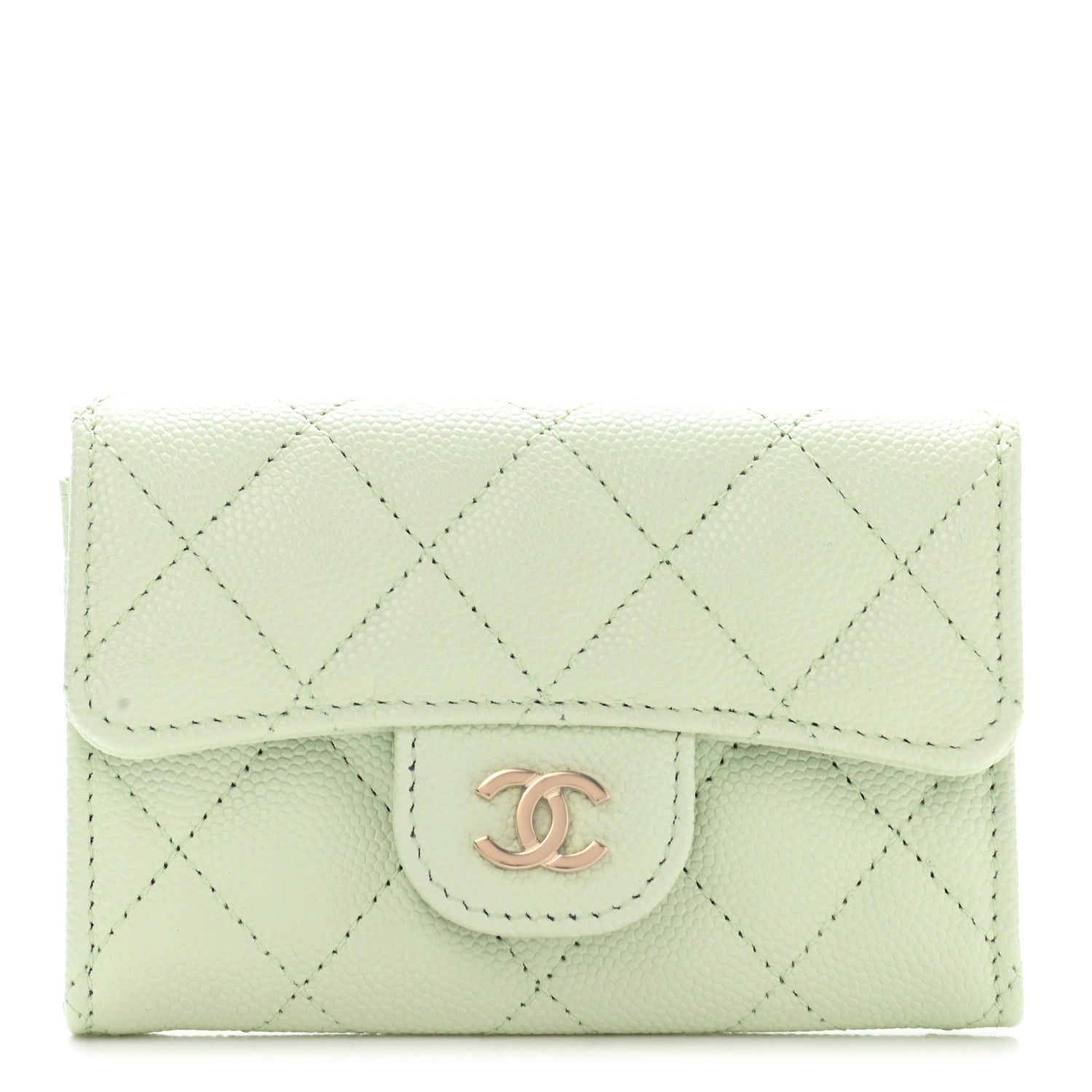 Chanel Caviar Quilted Flap Card Holder Wallet Light Green 1 of 9