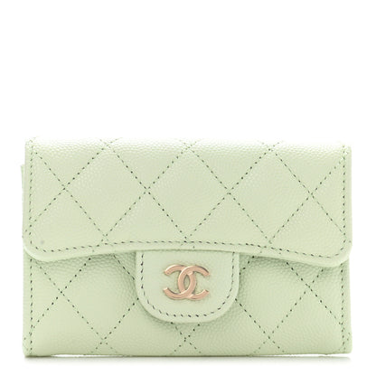 Chanel Caviar Quilted Flap Card Holder Wallet Light Green 1 of 9