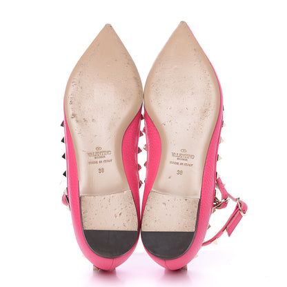 Valentino Garavani Pebbled Calfskin Rockstud Cage Ballerina Flats 38 Peony 5 of 11