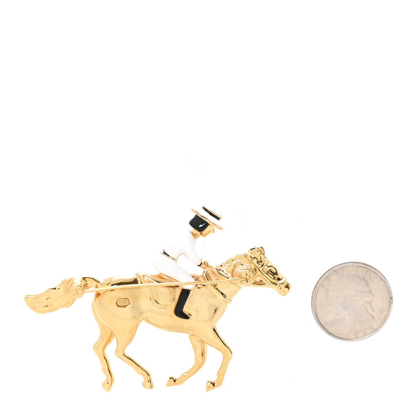Metal Enamel Lunar New Year Horse CC Brooch Gold