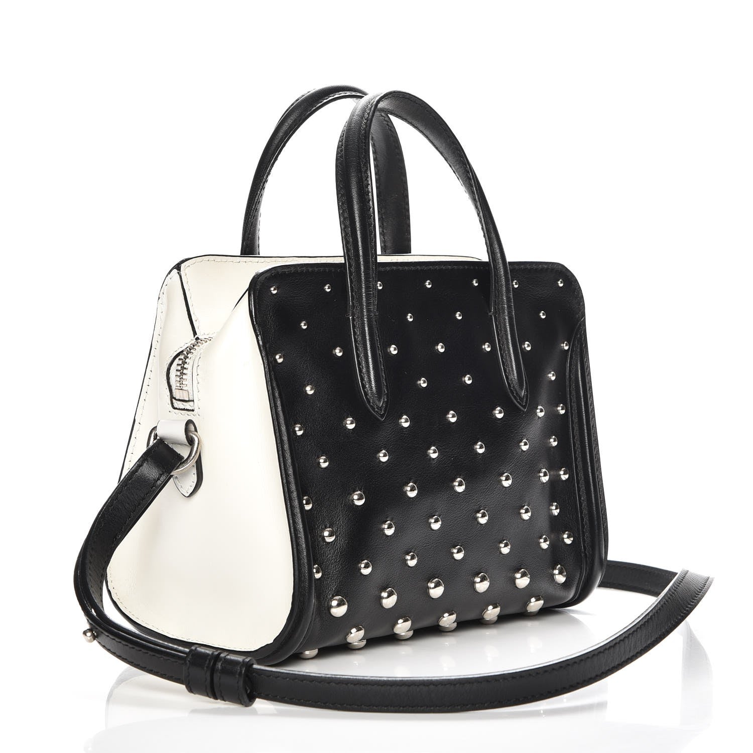 Alexander McQueen Calfskin Studded Small Padlock Tote Black White 3 of 9