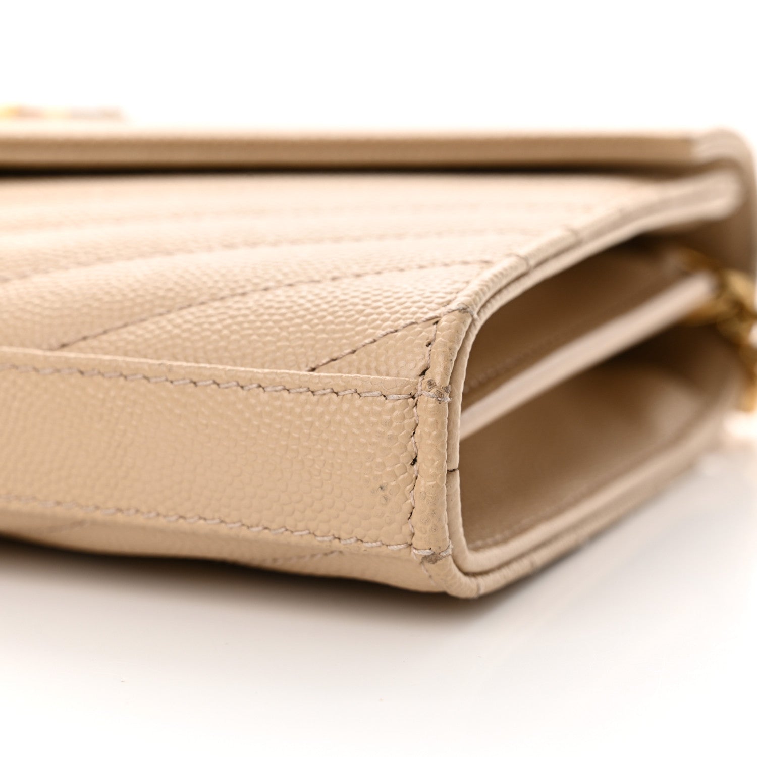 Saint Laurent Grain De Poudre Matelasse Chevron Monogram Chain Wallet Nude Powder 10 of 12
